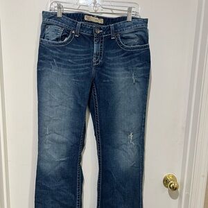 BKE Buckle Kate Womens 31”* 31 1/2” Jean Boot Cut Low Rise Med Washed Biker Goth